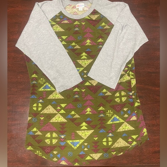 LuLaRoe Olive and Gray Geometric Long Sleeve Top - Picture 2 of 2